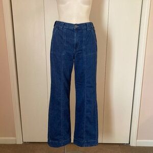 Express Women's Blue Jean Size 2R Wide leg High rise front patch pockets denim
